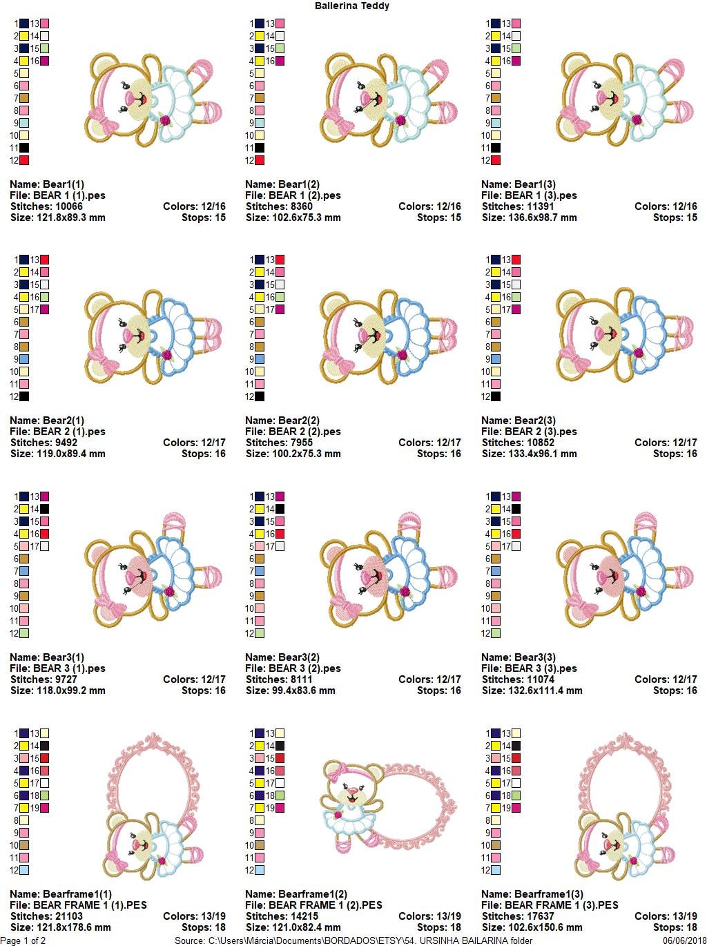 Bear embroidery designs - Ballerina embroidery design machine embroidery pattern - Baby girl embroidery file - Ballerina applique design pes