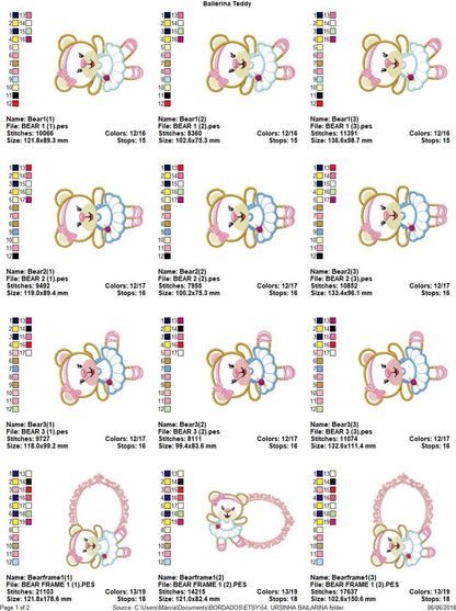 Bear embroidery designs - Ballerina embroidery design machine embroidery pattern - Baby girl embroidery file - Ballerina applique design pes