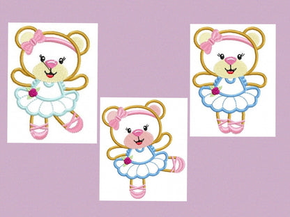 Bear embroidery designs - Ballerina embroidery design machine embroidery pattern - Baby girl embroidery file - Ballerina applique design pes