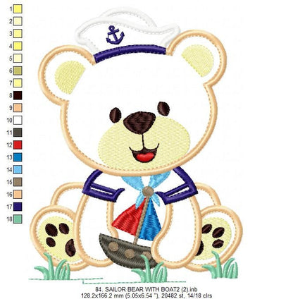 Bear embroidery designs - Teddy embroidery design machine embroidery pattern - Sailor bear embroidery - Bear applique design boy embroidery