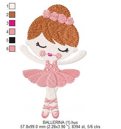 Ballerina embroidery designs - Ballet dancer with pink tutu machine embroidery pattern - Baby girl file - Instant digital download pes jef