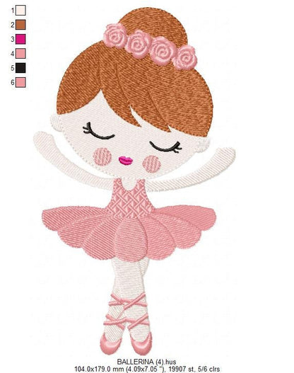 Ballerina embroidery designs - Ballet dancer with pink tutu machine embroidery pattern - Baby girl file - Instant digital download pes jef