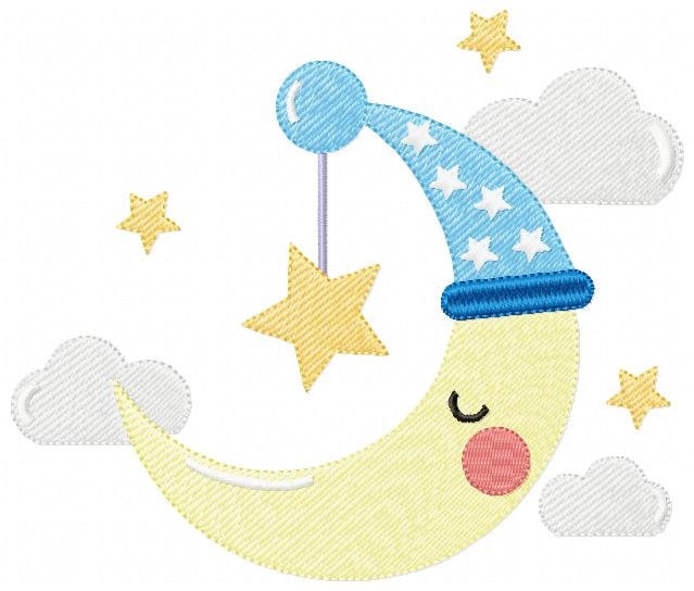 Sleeping moon embroidery design - half moon embroidery design machine embroidery pattern - baby embroidery file - kid embroidery moon sky