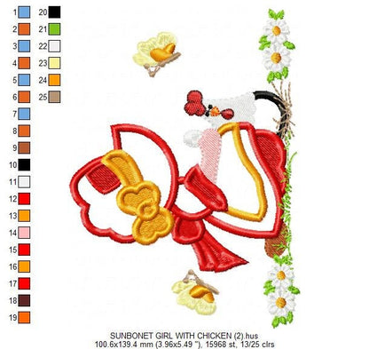 Sunbonnet embroidery designs - Girl embroidery design machine embroidery pattern - instant download Girl applique design Kitchen embroidery