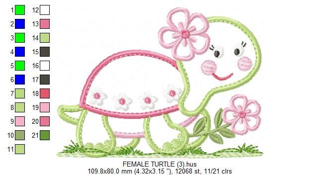 Turtle embroidery design - Lake Animal embroidery designs machine embroidery pattern - Female turtle applique design - instant download pes Marcia Embroidery