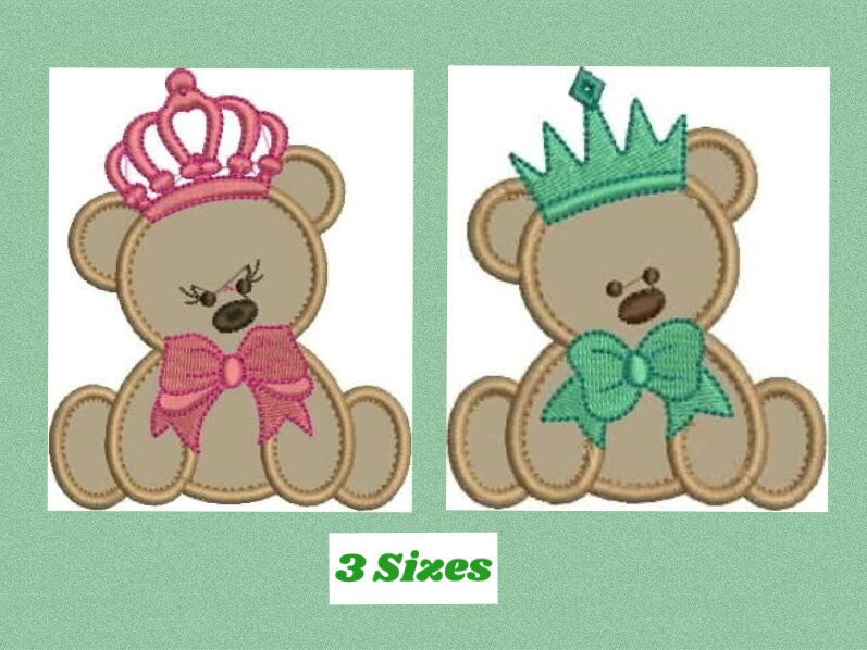 Bear embroidery designs - Teddy embroidery design machine embroidery pattern - King embroidery file Queen embroidery - Bear applique design