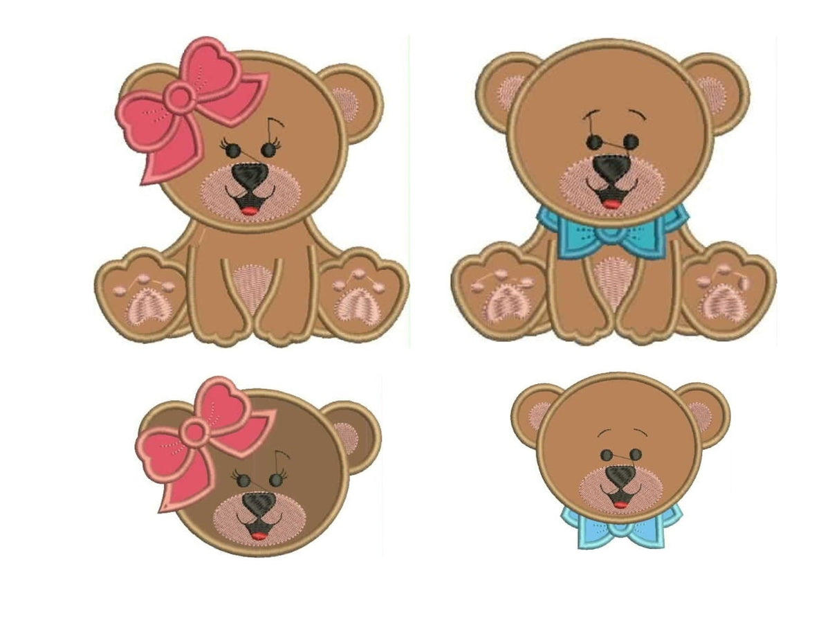 Teddy Bear embroidery designs - Baby Boy and Girl Bear machine embroidery pattern - Bear applique file- Instant digital download pes jef dst