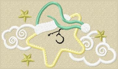 Star with cloud embroidery designs - Sleeping Star embroidery design machine embroidery pattern - Star applique design - kid embroidery file