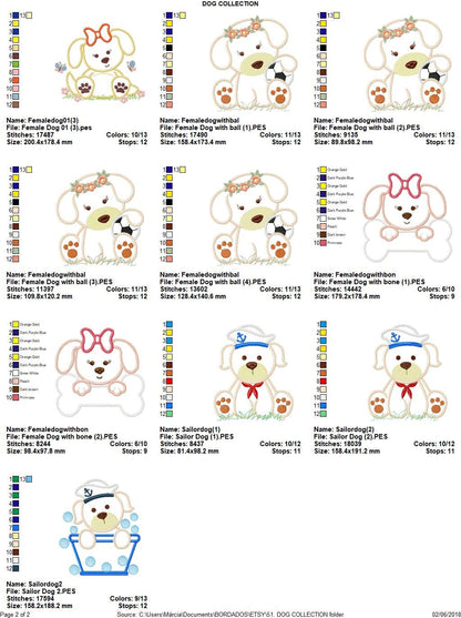 Dogs embroidery designs - Puppy Dog machine embroidery pattern - Baby girl and boy file - Pet dog applique - Instant digital download pes