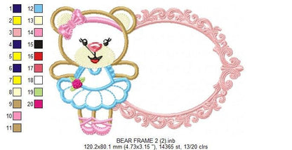 Bear embroidery designs - Ballerina embroidery design machine embroidery pattern - Baby girl embroidery file - Ballerina applique design pes