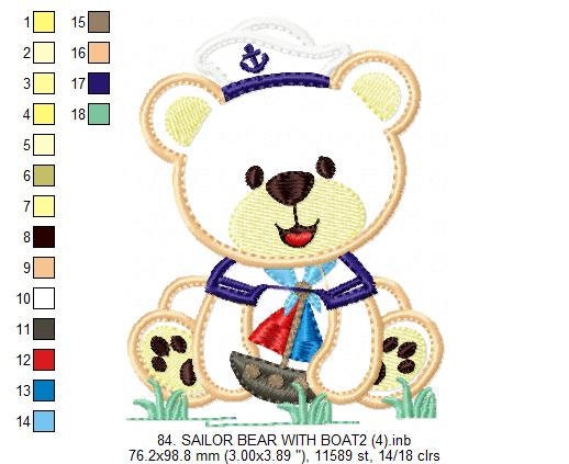 Bear embroidery designs - Teddy embroidery design machine embroidery pattern - Sailor bear embroidery - Bear applique design boy embroidery