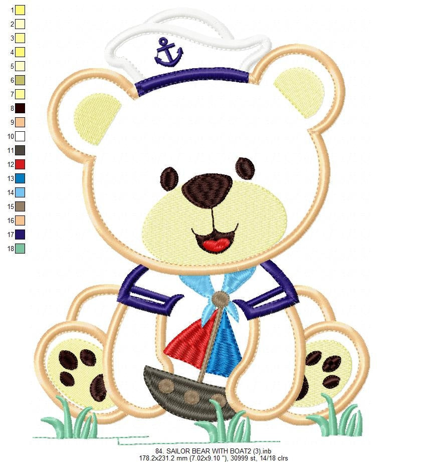 Bear embroidery designs - Teddy embroidery design machine embroidery pattern - Sailor bear embroidery - Bear applique design boy embroidery