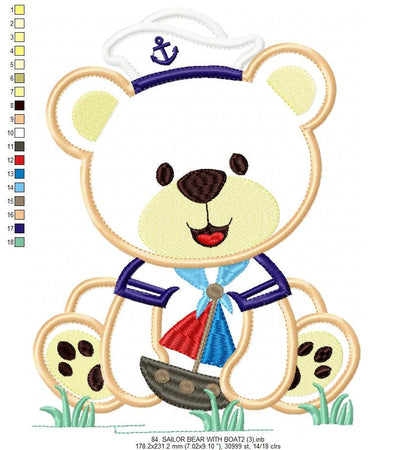 Bear embroidery designs - Teddy embroidery design machine embroidery pattern - Sailor bear embroidery - Bear applique design boy embroidery