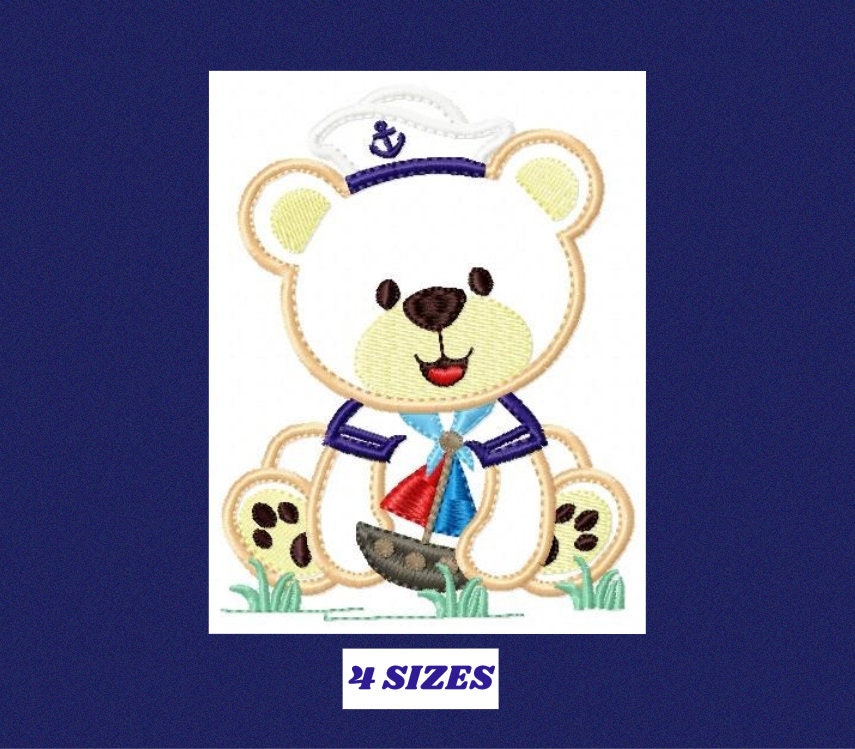 Bear embroidery designs - Teddy embroidery design machine embroidery pattern - Sailor bear embroidery - Bear applique design boy embroidery