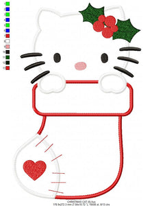 Xmas Hello Kitty embroidery designs - Christmas embroidery design machine embroidery pattern - Christmas sock embroidery - instant download