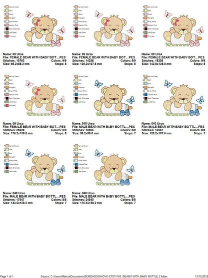 Baby Bear with bottle embroidery designs - Sleeping Teddy embroidery design machine embroidery pattern - Boy and girl - Instant download pes