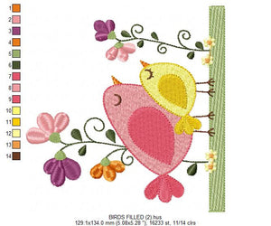 Bird embroidery designs - Flowers embroidery design machine embroidery pattern - Garden Kitchen Towel embroidery file - instant download jef