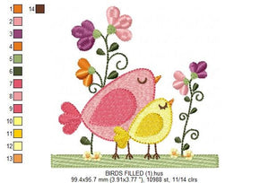 Bird embroidery designs - Flowers embroidery design machine embroidery pattern - Garden Kitchen Towel embroidery file - instant download jef