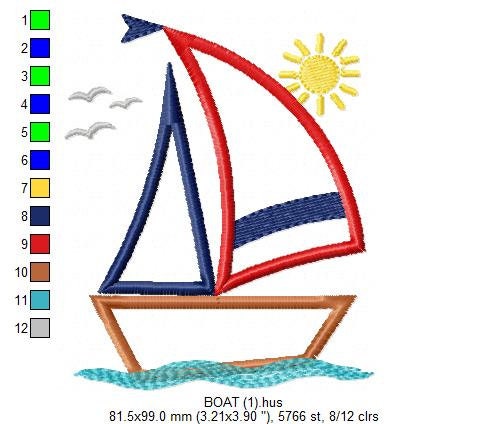Boat embroidery designs - Sailboat applique machine embroidery pattern - Ocean Nautical file - Instant digital download pes jef dst hus vp3