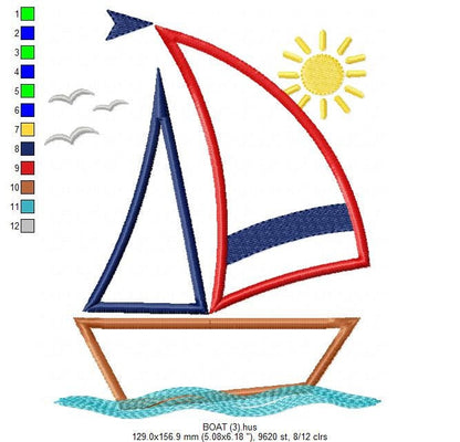 Boat embroidery designs - Sailboat applique machine embroidery pattern - Ocean Nautical file - Instant digital download pes jef dst hus vp3
