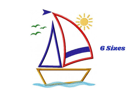Boat embroidery designs - Sailboat applique machine embroidery pattern - Ocean Nautical file - Instant digital download pes jef dst hus vp3