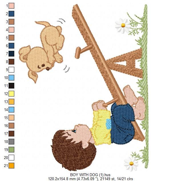 Boy embroidery designs - Dog embroidery design machine embroidery pattern - boy on swing embroidery file - kid embroidery filled design pes