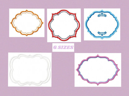 Frame embroidery designs set - Frame Applique Design Machine embroidery pattern - Monogram frame shape tag embroidery file instant download