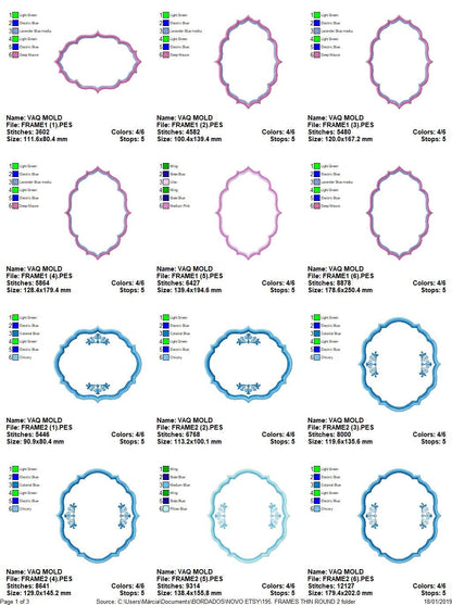 Frame embroidery designs set - Frame Applique Design Machine embroidery pattern - Monogram frame shape tag embroidery file instant download