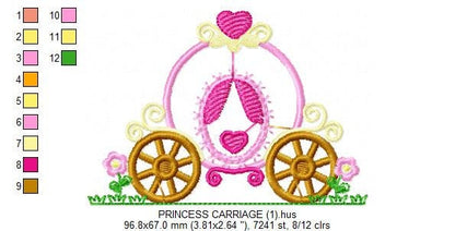 Princess Carriage embroidery design - Princess embroidery designs machine embroidery pattern - baby girl embroidery file - carriage applique