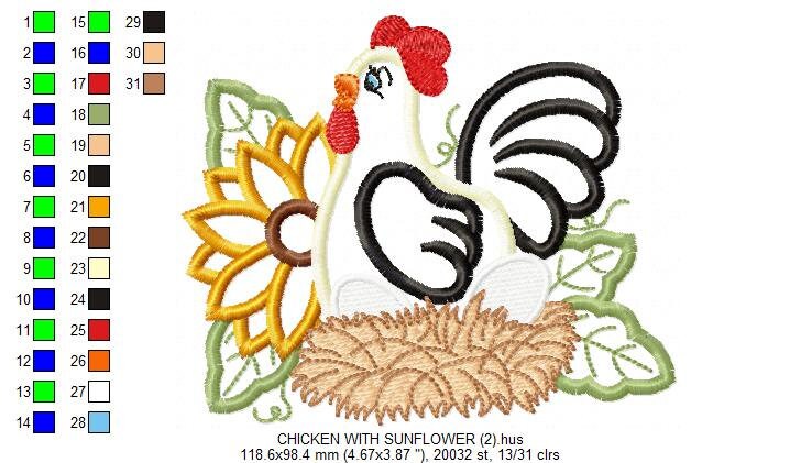 Chicken embroidery designs - Kitchen embroidery design machine embroidery pattern - instant download - Flower embroidery Rooster applique