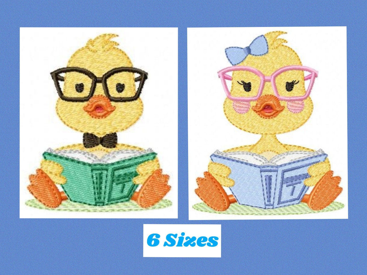 Reading Duck with glasses embroidery design - Duck machine embroidery pattern - Baby boy and girl file - Instant digital download pes jef dst