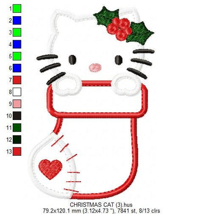 Xmas Hello Kitty embroidery designs - Christmas embroidery design machine embroidery pattern - Christmas sock embroidery - instant download