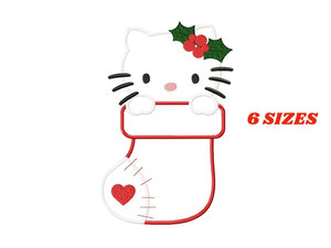 Xmas Hello Kitty embroidery designs - Christmas embroidery design machine embroidery pattern - Christmas sock embroidery - instant download