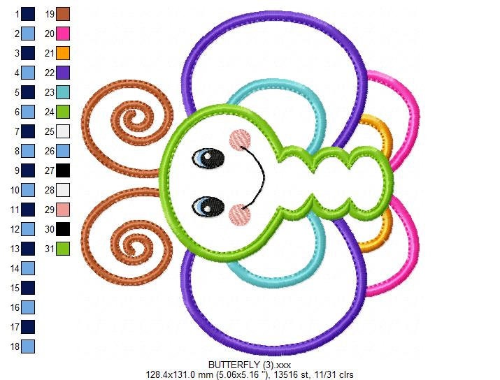 Butterfly embroidery design - Animal machine embroidery pattern - Baby girl file - Garden Butterfly applique - Instant digital download pes