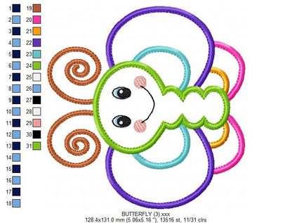Butterfly embroidery design - Animal machine embroidery pattern - Baby girl file - Garden Butterfly applique - Instant digital download pes