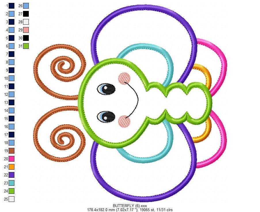 Butterfly embroidery design - Animal machine embroidery pattern - Baby girl file - Garden Butterfly applique - Instant digital download pes
