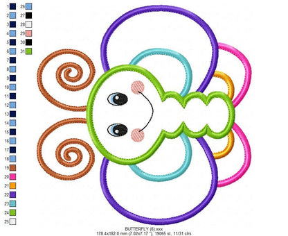 Butterfly embroidery design - Animal machine embroidery pattern - Baby girl file - Garden Butterfly applique - Instant digital download pes