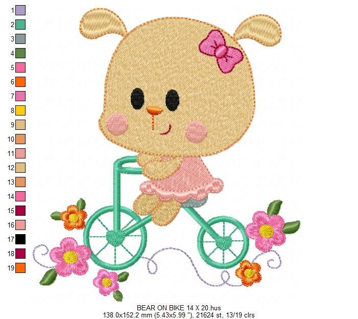 Bear embroidery designs - Baby Girl embroidery design machine embroidery pattern - Bear in a bike embroidery filled design digital download Marcia Embroidery