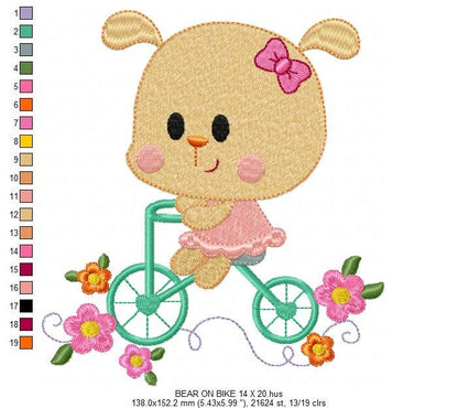 Bear embroidery designs - Baby Girl embroidery design machine embroidery pattern - Bear in a bike embroidery filled design digital download Marcia Embroidery