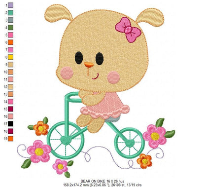 Bear embroidery designs - Baby Girl embroidery design machine embroidery pattern - Bear in a bike embroidery filled design digital download Marcia Embroidery