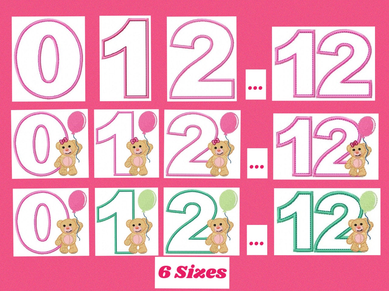 Numbers embroidery designs set - Number Applique Design - Birthday Embroidery machine embroidery file - Numbers applique - Instant download