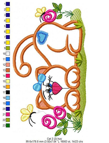 Cat embroidery design - Animal Kitty with flowers applique machine embroidery pattern - Baby girl file - Instant digital download pes jef