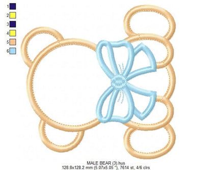 Baby bear embroidery designs - Teddy embroidery design machine embroidery pattern - newborn embroidery - female male bear applique design
