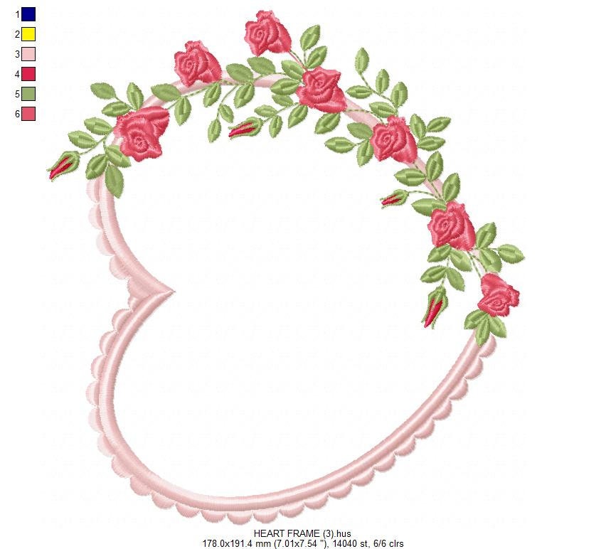 Heart with roses embroidery designs - Flower embroidery design machine embroidery pattern - Baby girl embroidery file Heart embroidery frame