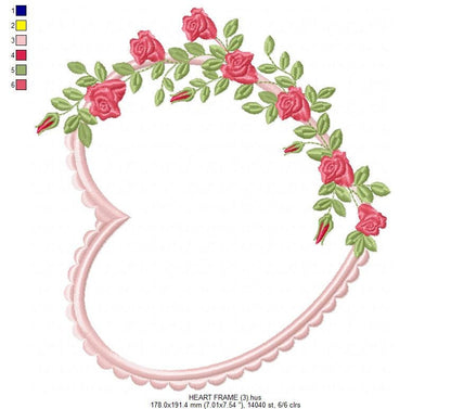 Heart with roses embroidery designs - Flower embroidery design machine embroidery pattern - Baby girl embroidery file Heart embroidery frame