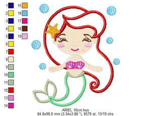 Ariel embroidery designs - Princess embroidery design machine embroidery pattern - Ariel applique design - disney embroidery mermaid design