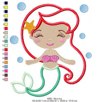 Cargar imagen en el visor de la galería, Ariel embroidery designs - Princess embroidery design machine embroidery pattern - Ariel applique design - disney embroidery mermaid design
