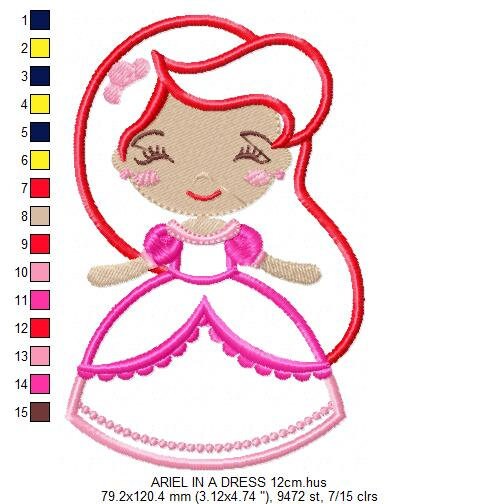 Ariel embroidery designs - Princess embroidery design disney embroidery machine embroidery pattern - Princess applique girl embroidery file