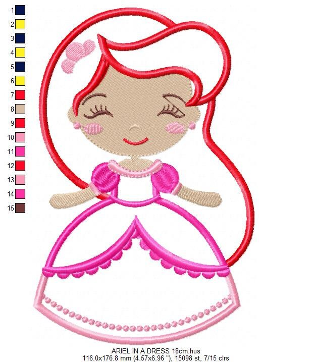 Ariel embroidery designs - Princess embroidery design disney embroidery machine embroidery pattern - Princess applique girl embroidery file