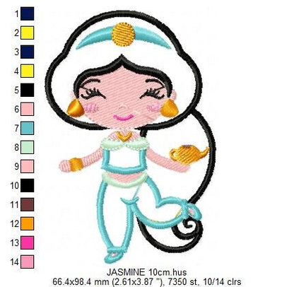 Jasmine embroidery designs - Princess embroidery design machine embroidery pattern - Princess applique design - Aladdin Disney embroidery